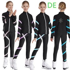 DE Kinder Mädchen Eiskunstlauf Bekleidungsset Sport Kleidung Set Langarm Jacke 