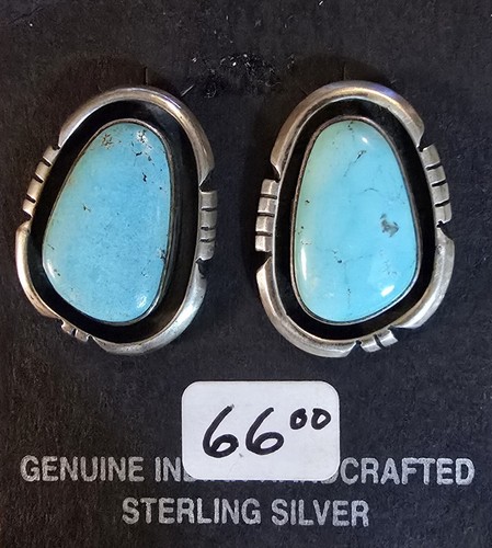 NATIVE AMERICAN STERLING SILVER TURQUOISE EARRINGS SIGNED AB