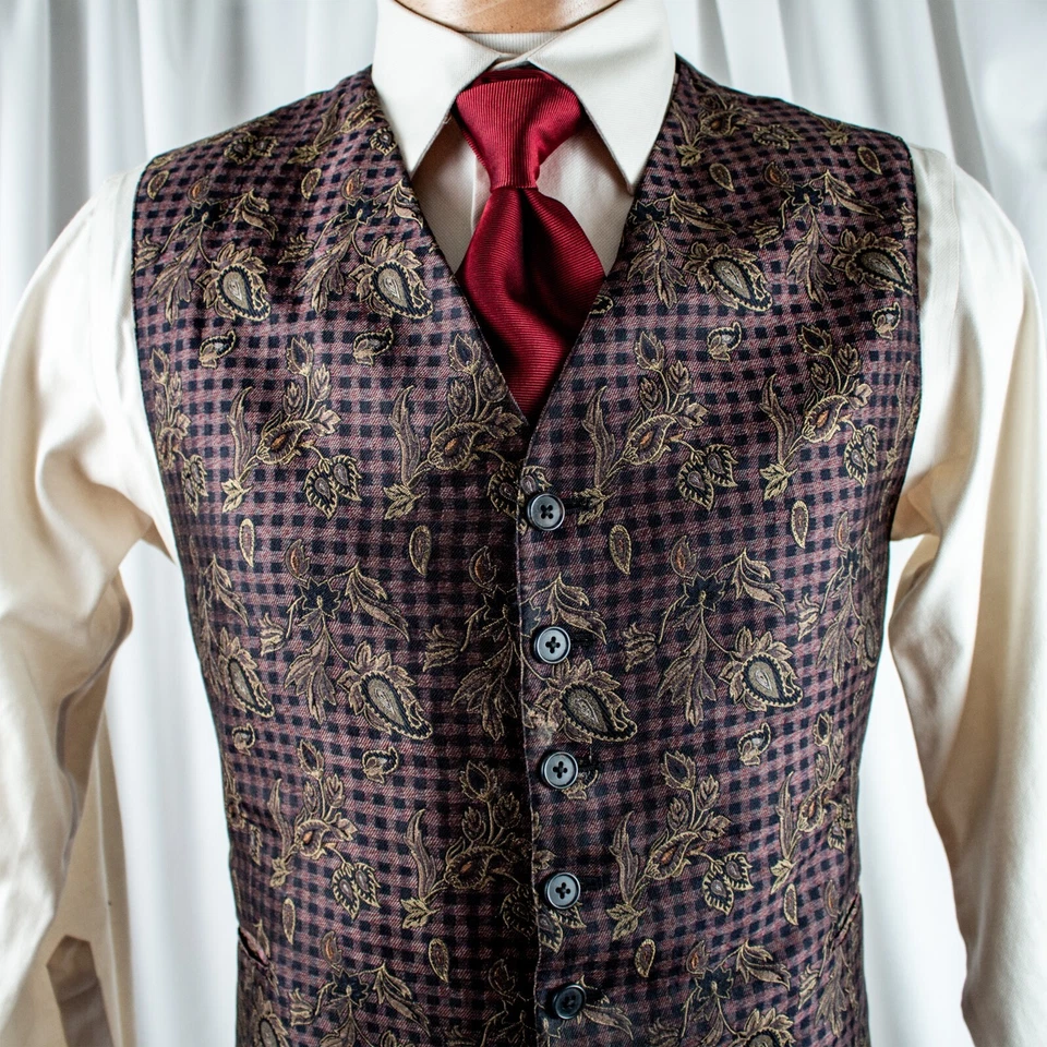 JOSPH ABBOUD Purple Olive Green Black Paisley Men Formal Waistcoat Vest Size L - Image 3 of 4
