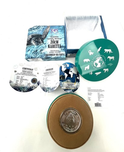 2014 .999 Silver Au $1 Endangered Animal Species Loggerhead Sea Turtle Poland - Picture 3 of 5