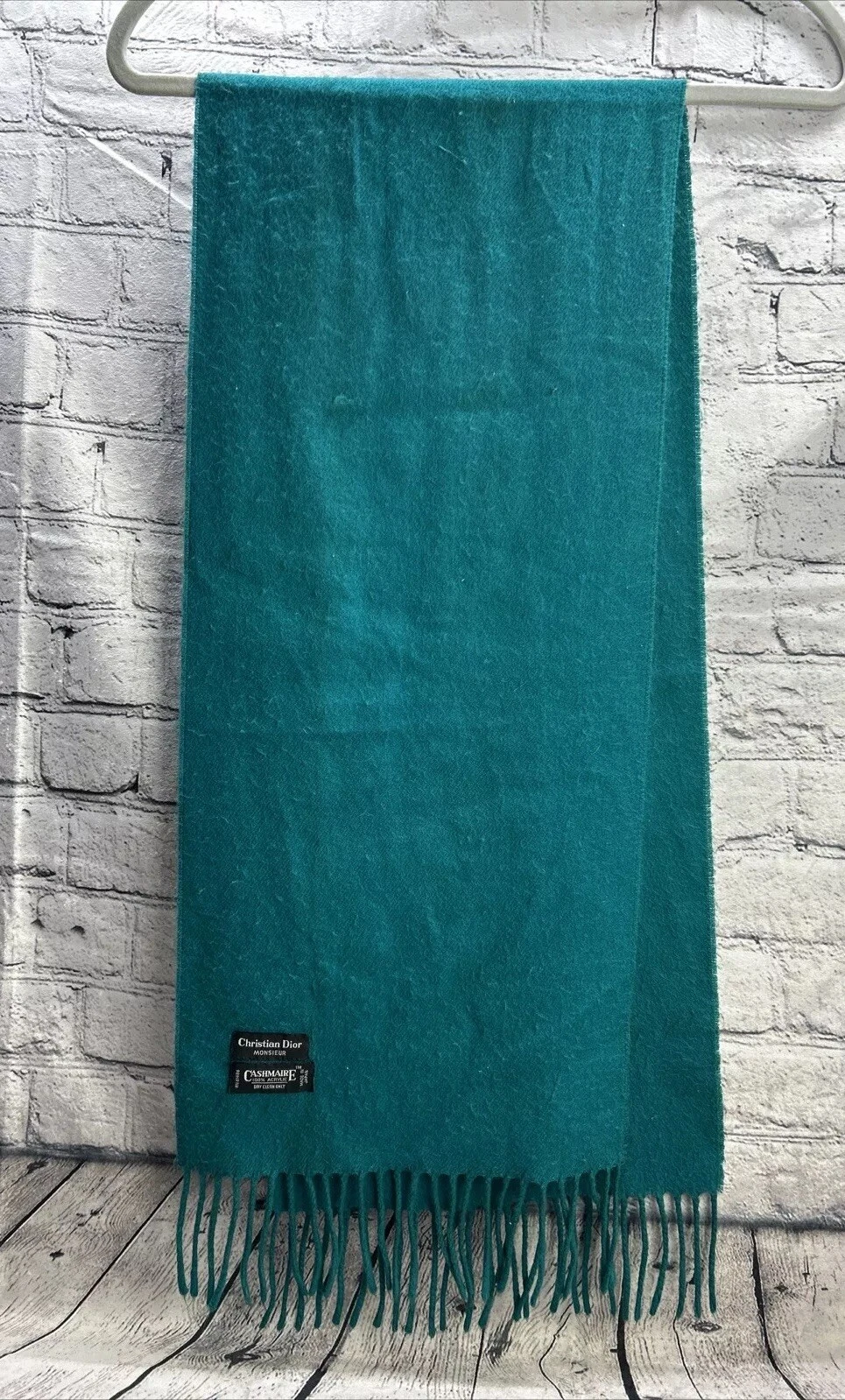 Écharpe vintage Christian Dior Monsieur Cashmaire 100 % acrylique sarcelle solide 52”