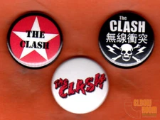 Set of three 1" The Clash pins buttons band logo