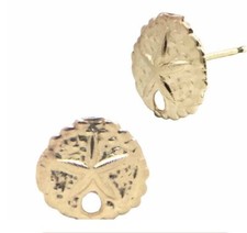 14k Yellow Gold Sand Dollar Stud Earrings with backs.