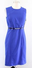 NWT Calvin Klein Womens Royal Blue Black Belted Shaped Sheath dress Size 4