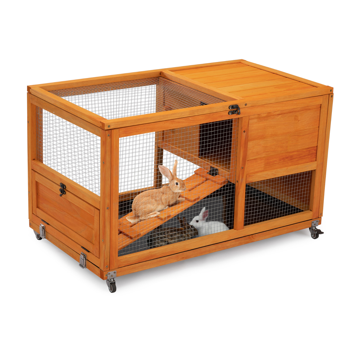 36inches Wood Rabbit Hutch Small Bunny Cage W/ Removable Tray&Roof  In/Outdoor