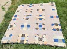 Antique Hand Stitched Feedsack Feed Sack Patchwork Quilt Great Backing Too