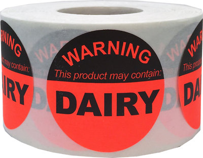 ''WARNING This Product May Contain DAIRY'' Labels | 1.5'' Inch Round | 500 Pack