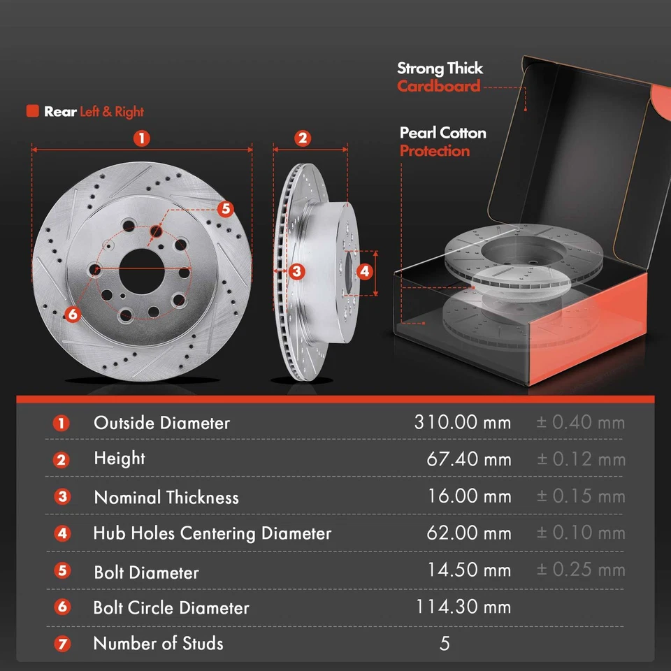Rotores de freno perforados y pastillas de freno de cerámica para Lexus LS430 2001-2006 delanteros y traseros Foto 3 de 4