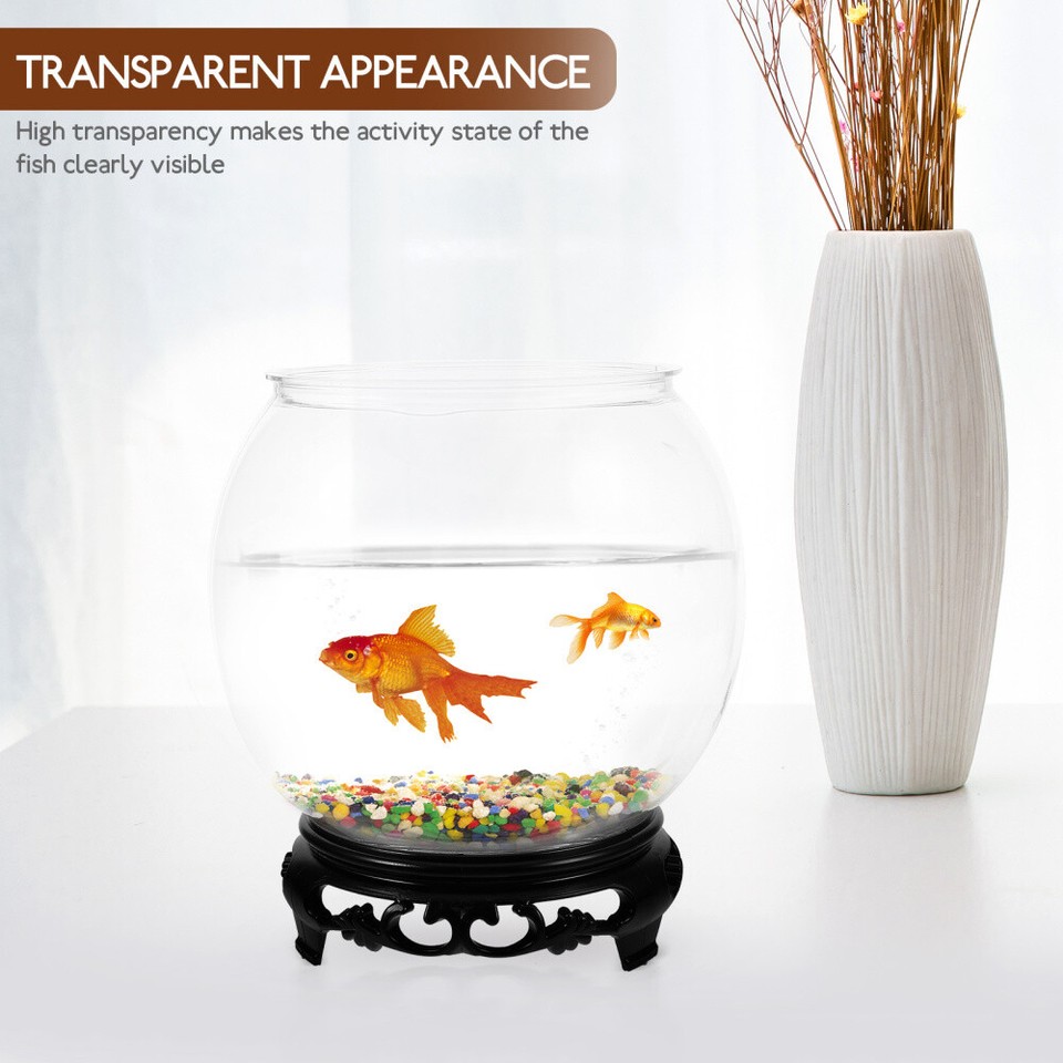 Glass Fish Bowl with Wood Holder Transparent Round Tank Desktop eBay