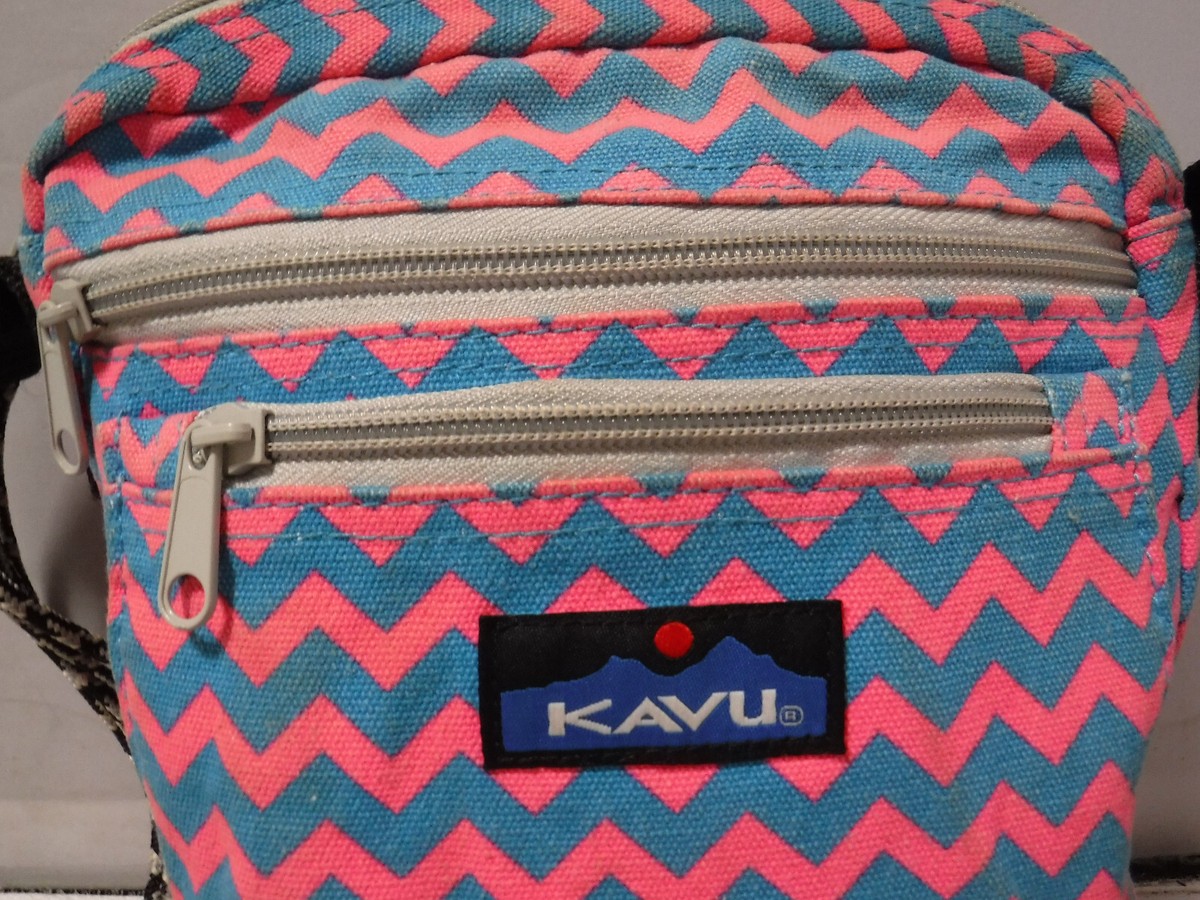 KAVU Rope Over the Shoulder Canvas Outdoor Bag Pink Teal  display picture 3