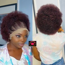 HUMAN HAIR AFRO KINKY BRAIDED WIG ON 13 4 LACE CLOSURE LARGE CLOSURE 99J