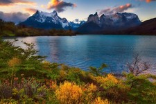 Landscape nature lake sunset spring mountains snowy peak Custom Gaming Mat Desk