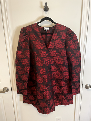 GANNI Dress Red Botanical Jacquard Mini Dress 42 | eBay