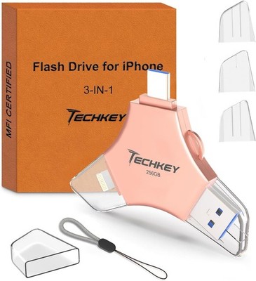 USB 3.0 Flash Drive for iPhone 256GB: MFi Certified 3in1 External Memory Photo K