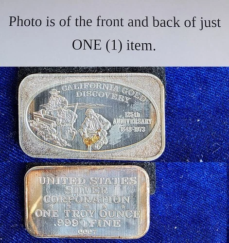 Rare 1973 USSC California Gold Discovery With Gold Nugget 1 Oz 999 Silver Bar