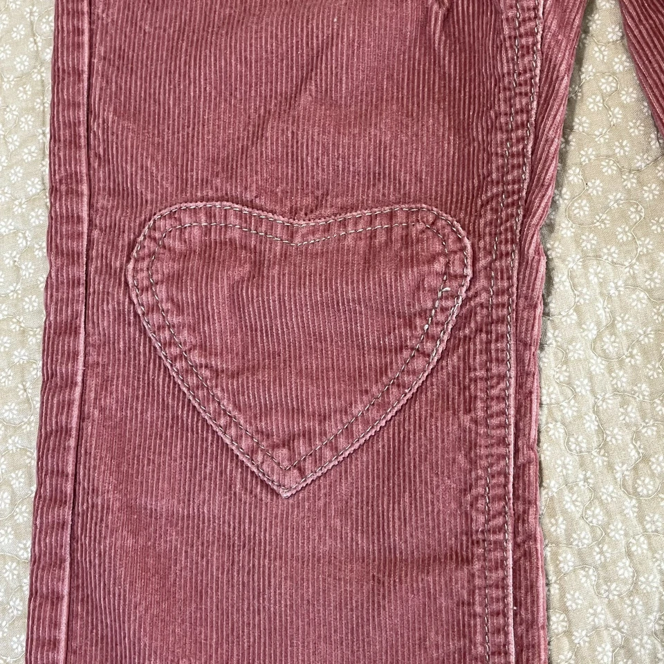 Mini Boden Corduroy Pants Girls 7Y Pink Heart Knees Adjustable Drawstring - Image 3 of 4