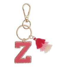 Initial Letter Keychain Cute Alphabet Letter-Z Charm with Tassel Pink 