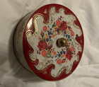 Vintage Round Tin with Lid Red White Floral Gold Daher England Metal Storage Box — photo 3