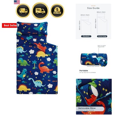 Toddler Nap Mat with Pillow and Blanket, 100% Cotton Fabric, for Kids Boys Ag...