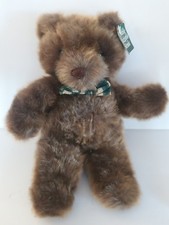 VTG Brown Plush 18" Jointed Bear Green Ribbon New