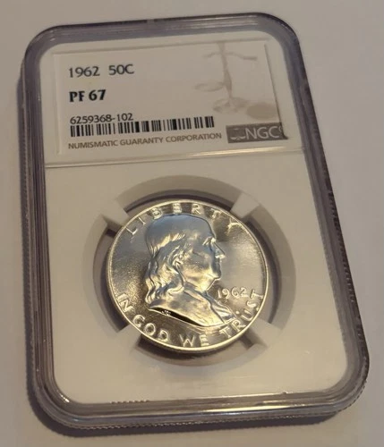 1962 Proof Silver Franklin Half Dollar 50c Graded by NGC at PF67 Beautiful Coin.