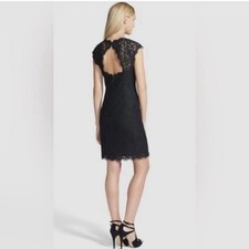 Adrianna Papell Black Lace Cap Sleeve Open Back Sheath Dress Size 12 NWT