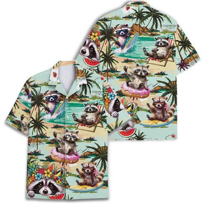 Funny Raccoon Hawaiian Shirt, Summer Beach Vacation Button-Down