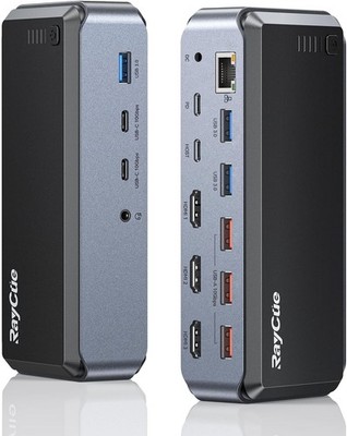 Raycue Triple Monitor USB C Docking Station for MacBook M1/M2/M3/Windows, HDMI*3