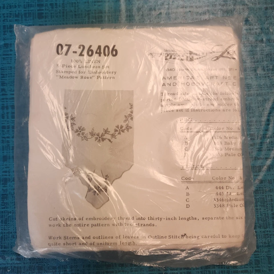 Dexter Lee Wards 100% Lino 5 Piezas Juego de Almuerzo Kit de Bordado Prado Rosa Patrón Foto 2 de 4