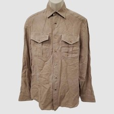 Brunello Cucinelli Men Brown Long-Sleeve Linen Button-up Shirt Size M