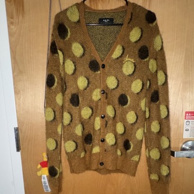 AMIRI Knit Polka Dot V-Neck Button Cardigan Sweater Brown Yellow Men s M