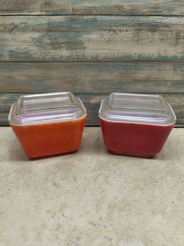 Vintage Pyrex Primary Refrigerator Dish (2) With Lids