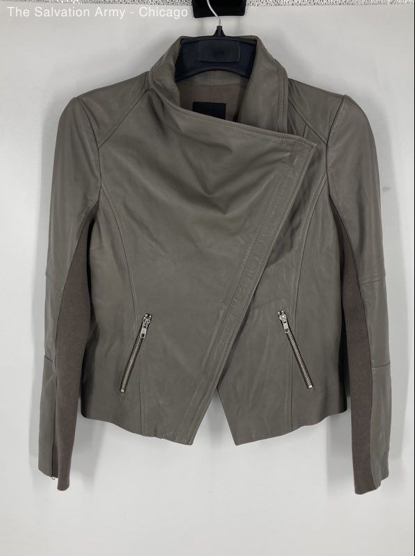 Trouvé Womens Gray Leather Pockets Long Sleeve Motorcycle Jacket Size Small