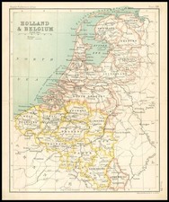 c1912 Map of HOLLAND & BELGIUM Chart Regions (BS21)