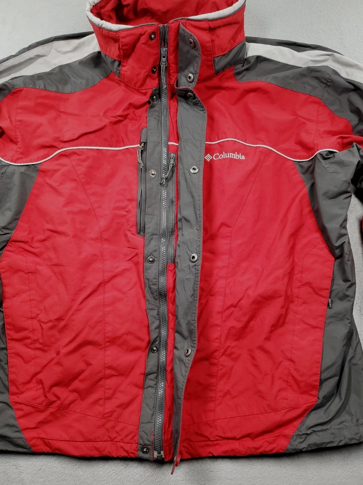 Columbia Jacket Mens XL Red Interchange Windbreaker Hooded Hiking Lined Nylon - Image 2 of 4