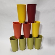 Set Of 9 - Vintage Tupperware  873 Tumblers Cups Harvest Colors Stackable 12 oz