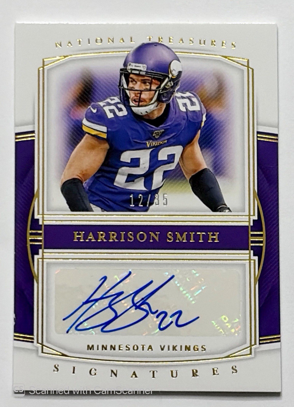 2019 Panini National Treasures Harrison Smith Autograph Auto Gold 12/35 #S-HS