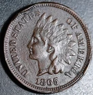 1865 INDIAN HEAD CENT - With LIBERTY & DIAMONDS - XF EF Details