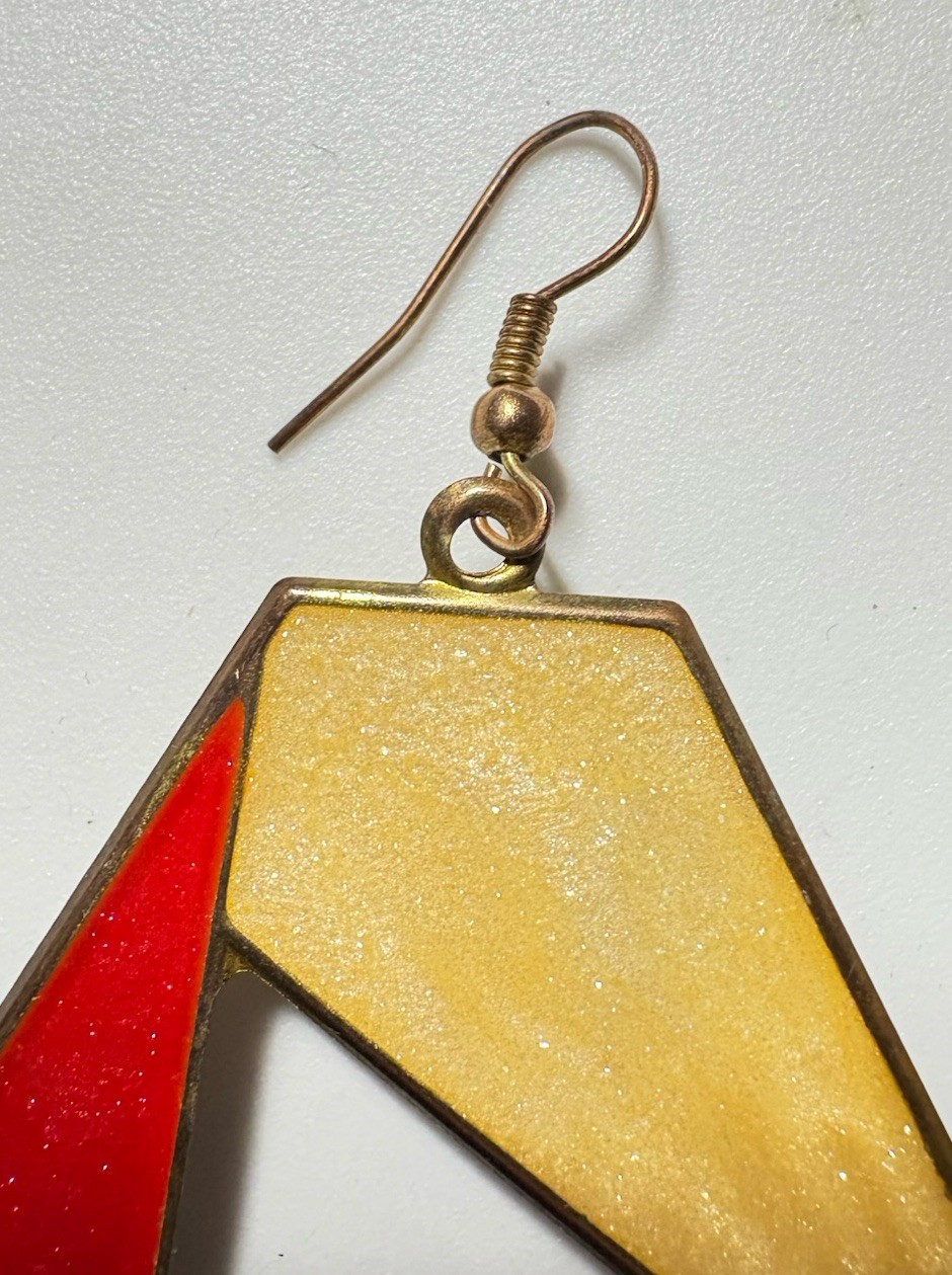Triangular Shape EARRINGS Red White Gold Retro Ho… - image 4