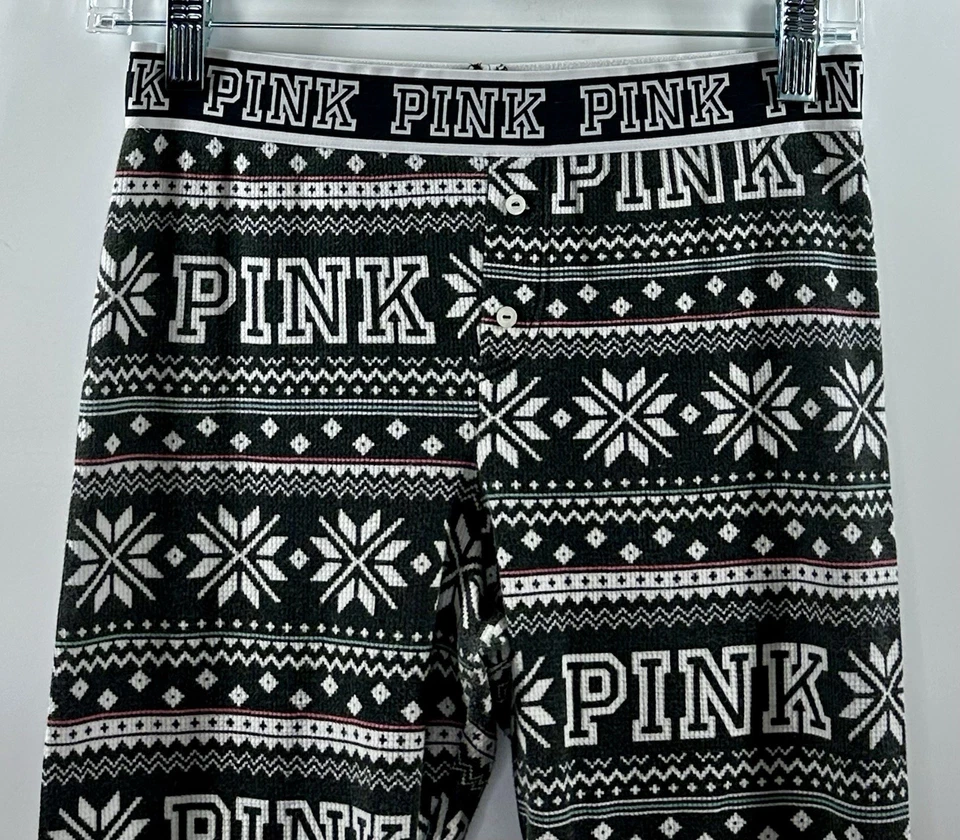 Victoria Secret I Only Sleep In Pink Snowflake Design Thermal Waffle PJ Pants S - Image 2 of 4