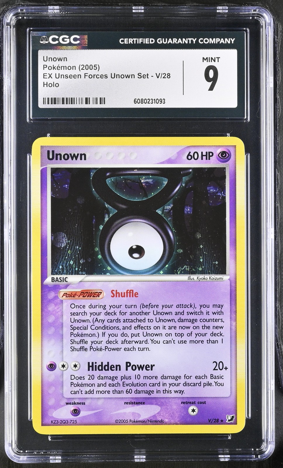 CGC 9 MINT Unown 2005 EX Unseen Forces V/28 Holo Pokemon Card