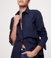 NWT  Banana Republic RT 90 Navy Blue The Everyday Cotton Poplin Blouse Shirt XS