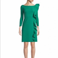 Chiara Boni La Petite Robe Green Ruffle 3/4 Sleeve Cocktail Dress sz M