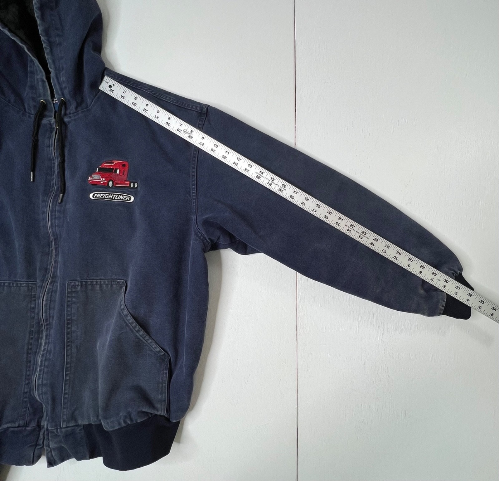 Swingster Vintage Freightliner Jacket Blue Denim Hooded USA Workwear Men's XL