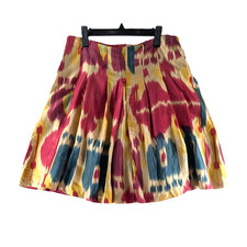 LRL Ralph Lauren Silk Skirt Womens Size 12 Ikat Print Lined Pleated Pockets VTG