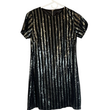 Olivaceous Black & Silver Sequin Short Sleeve Party Shirt Dress Women Sz S