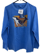 NWT Crazy Shirts Swirly Humpback Whale Maui Blue Long Sleeve Shirt Women's XL