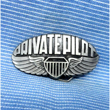 Private Pilot Dress Belt Buckle Wings Shield Vtg 80s Indiana Metal Craft .TYC114