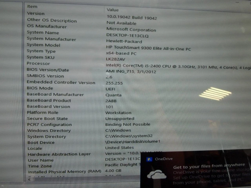 HP TouchSmart 9300 Elite AIO PC Core i5-2400 3.10GHz 4GB 500GB HDD W10 (A9261) - Image 2 of 4