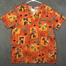 The Wonderful World of Disney Scrub Top Womens M Orange Halloween Mickey Mouse